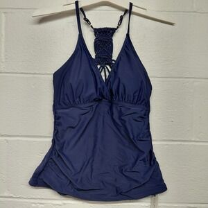 NEW Holipick Tankini Swim Top Womens MEDIUM Blue Strappy Adjustable Straps